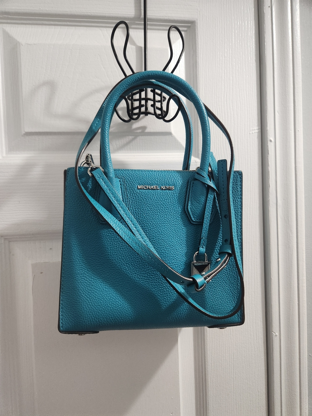 Michael Kors Turquoise Pebbled Leather Mercer with Crossbody Strap